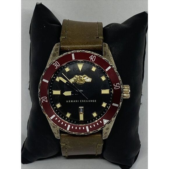 Armani Exchange AX1712 Men's Brown Leather Analog Black Dial Quartz Watch JK171